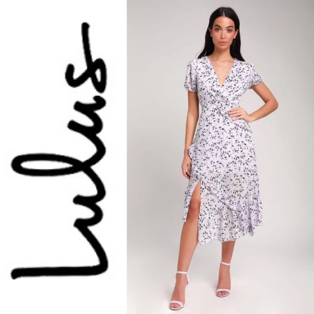Lulus Petals and Poetry Lavender Floral Print Ruffled Midi Dress Size Lg NWOT